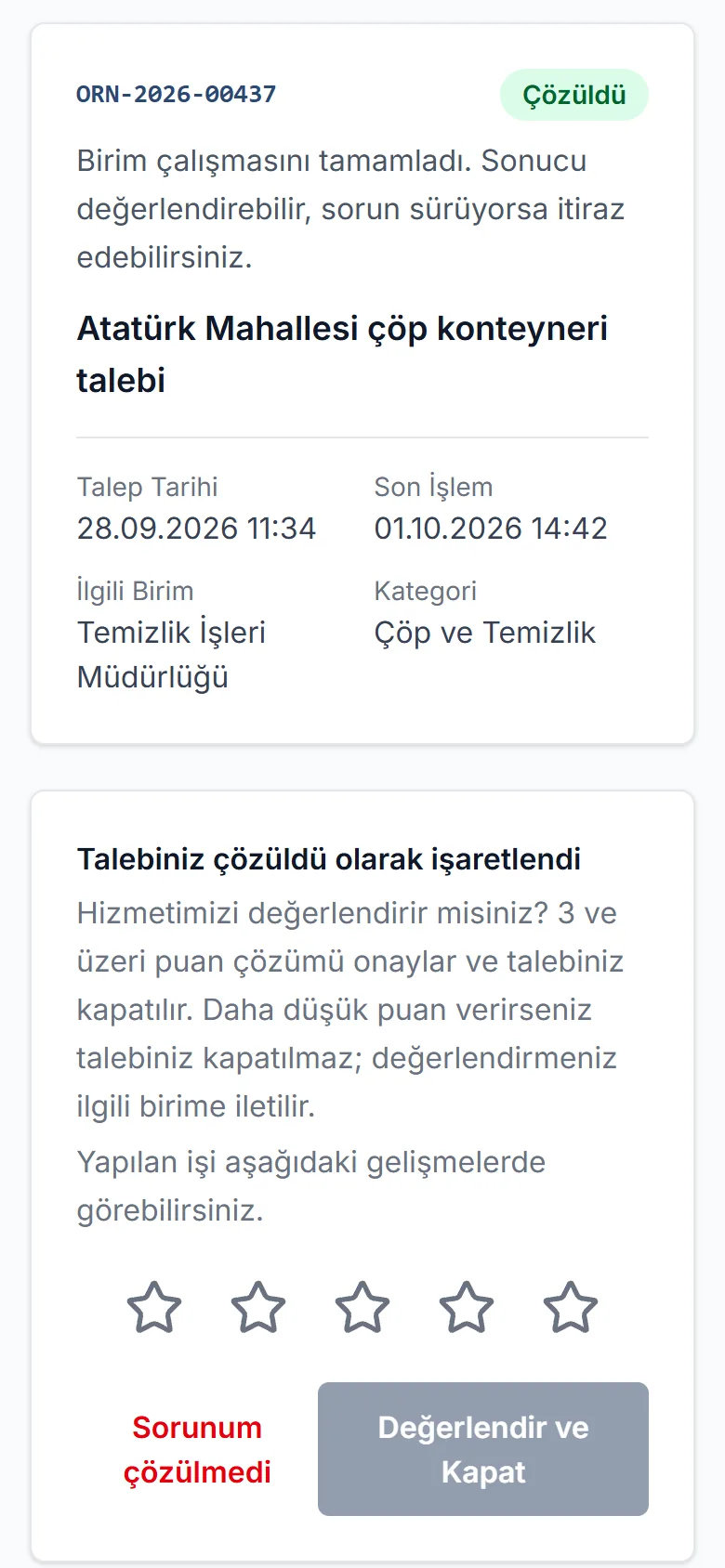 KozTalep — Takip ve memnuniyet (telefon)