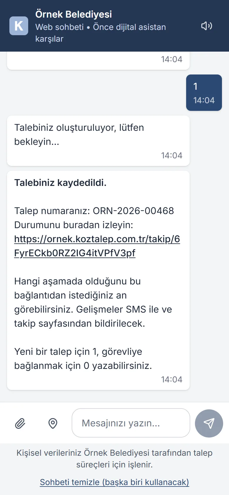 KozTalep — Web sohbeti (telefon)