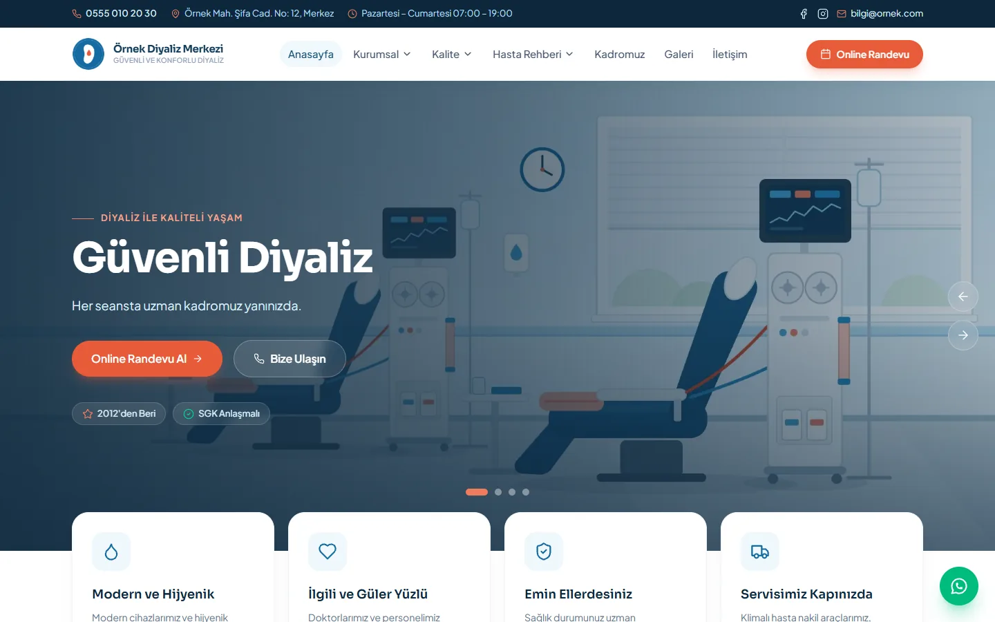 NefroWeb — Anasayfa: merkezin kendi adı ve logosuyla
