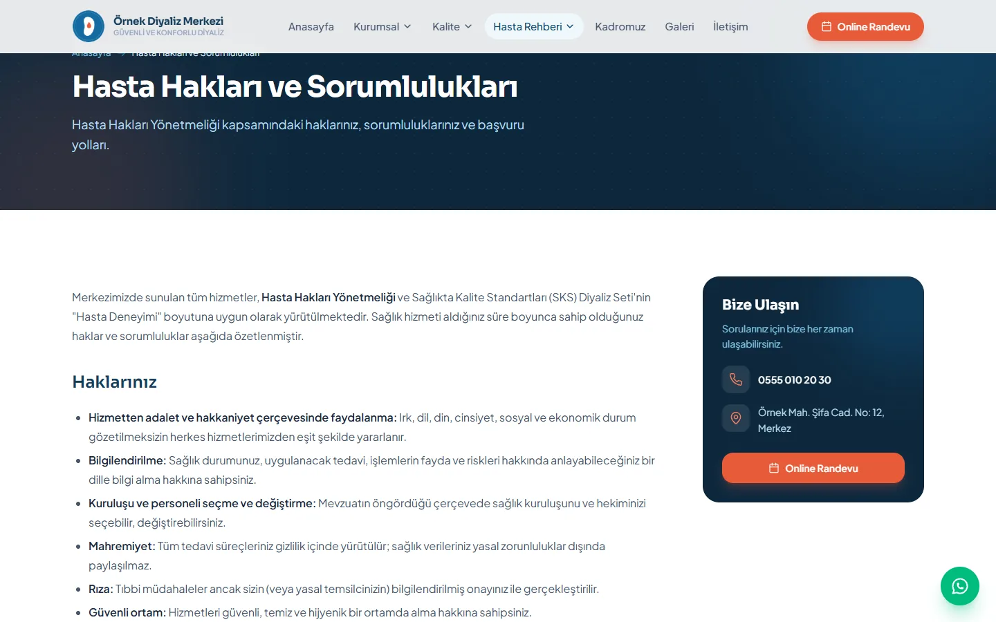 NefroWeb — Hasta Hakları ve Sorumlulukları sayfası