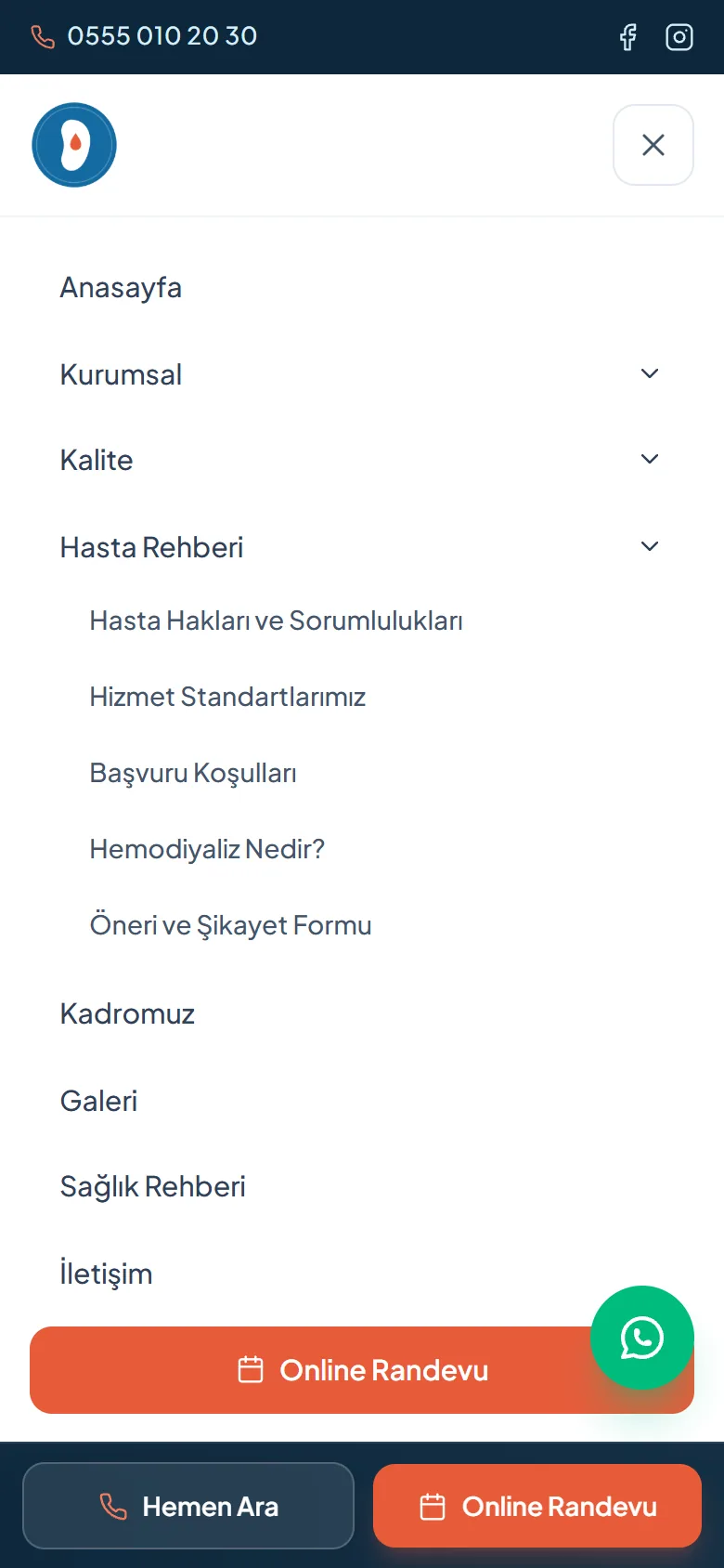 NefroWeb — Telefonda menü ve Hasta Rehberi