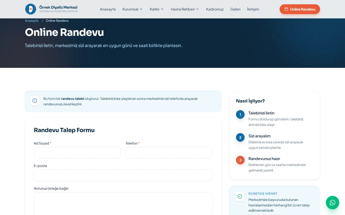 NefroWeb — Online randevu talep formu